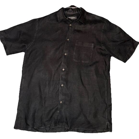 Brandini Other - Brandini 100% Linen Short Sleeve Button Down Shirt Black Office Men M Dress Gorp